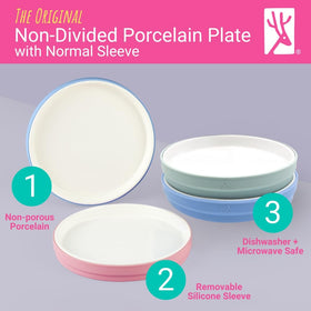 Elk and Friends self-feeding plate with sleeve helps steady meals.