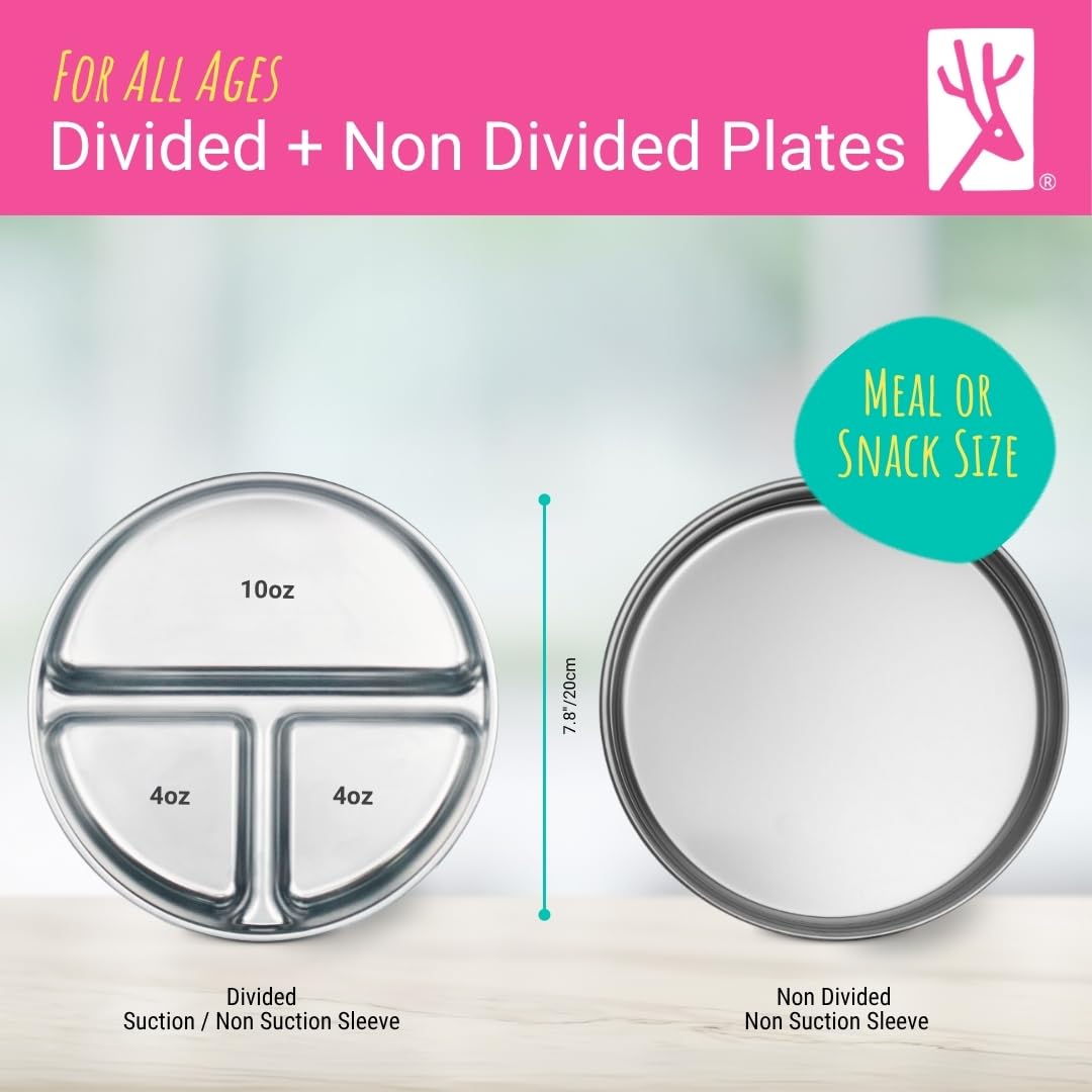 Elk and Friends silicone sleeve provides non-slip grip during meals.