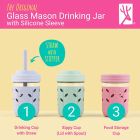 Elk and Friends silicone sleeve protects glass from bumps during playtime.