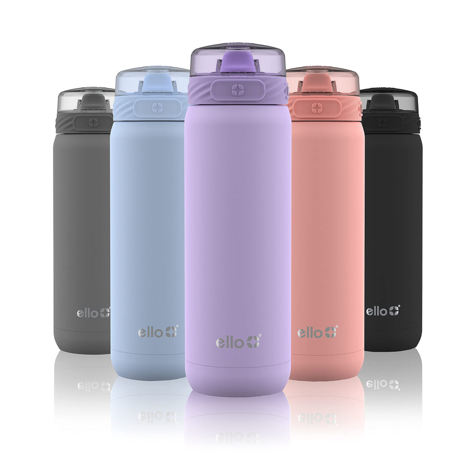 Ello Cooper 18oz bottle front view, lilac finish, ideal for school days.