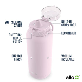 Ello Cooper bottle spout close-up reveals soft silicone sipping surface.