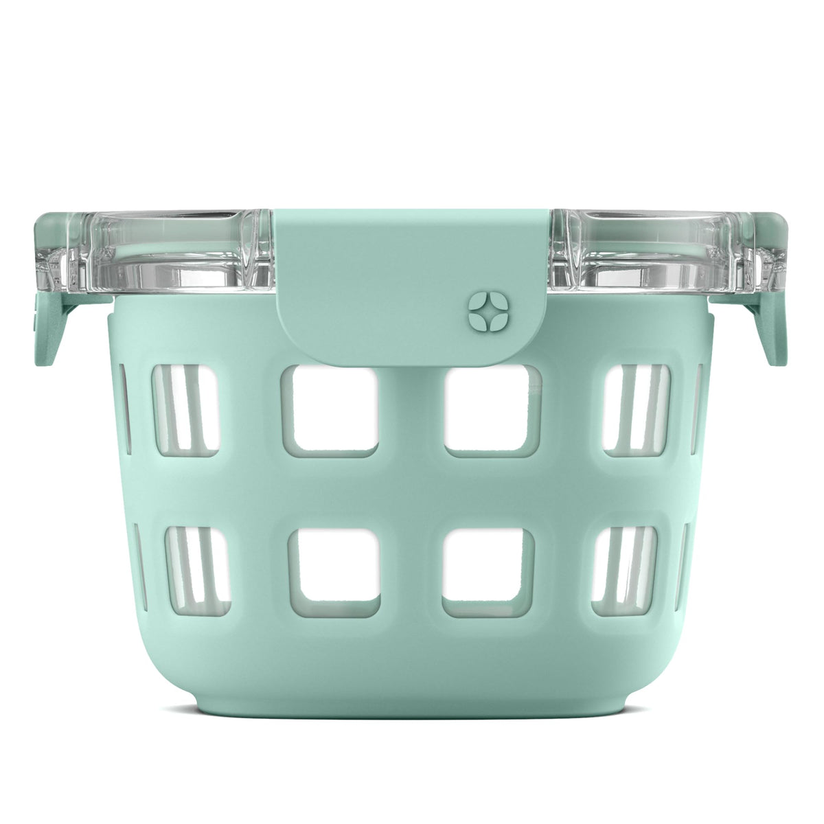 Ello DuraGlass round 2-cup container with silicone sleeve for protection and grip