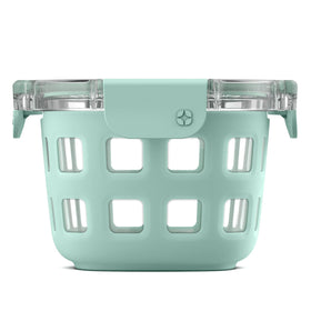 Ello DuraGlass round 2-cup container with silicone sleeve for protection and grip