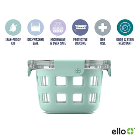 Ello DuraGlass round lid with tight seal to prevent leaks and keep contents secure