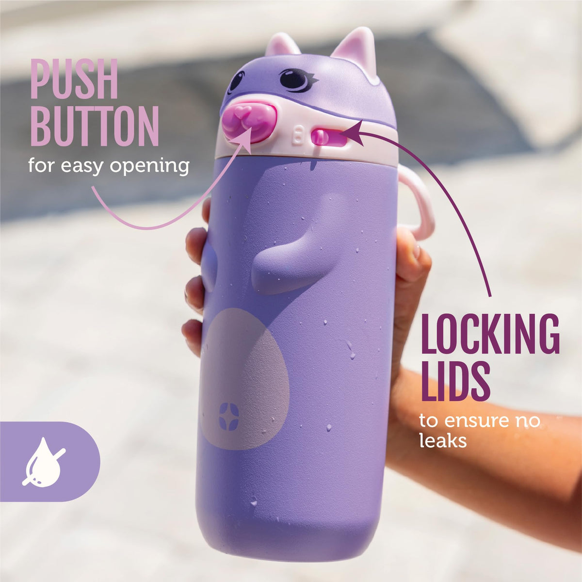 Ello Ellies 12oz bottle fits car cup holders for on the go.