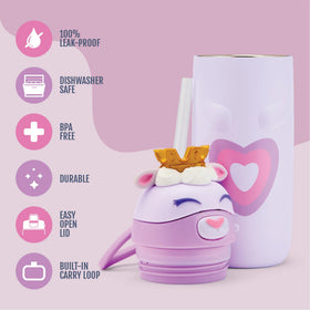 Ello Ellies 12oz bottle with leak-proof locking lid keeps spills away.
