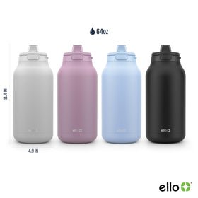 Ello Hydra 64oz bottle shows silicone straw for easy, tip-free sipping.