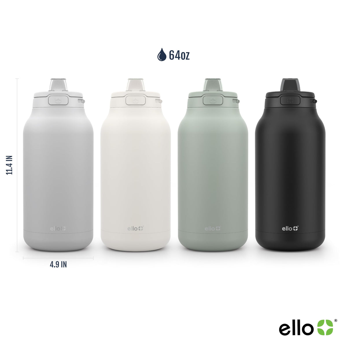 Ello Hydra 64oz bottle wide mouth for easy filling and ice addition.