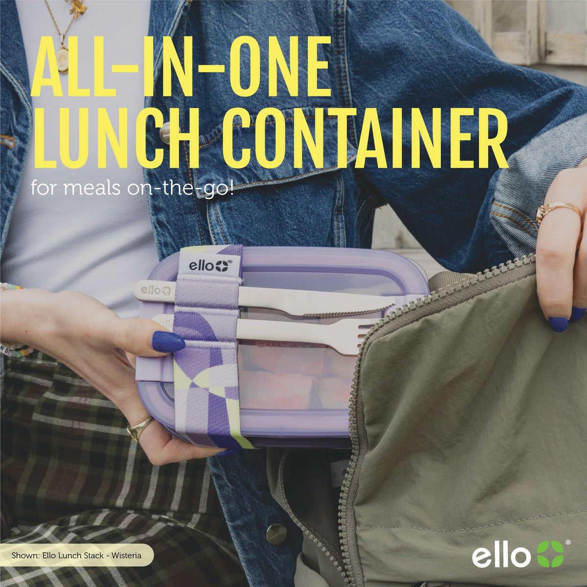 Ello lunch stack inside a bag shows organized meals.