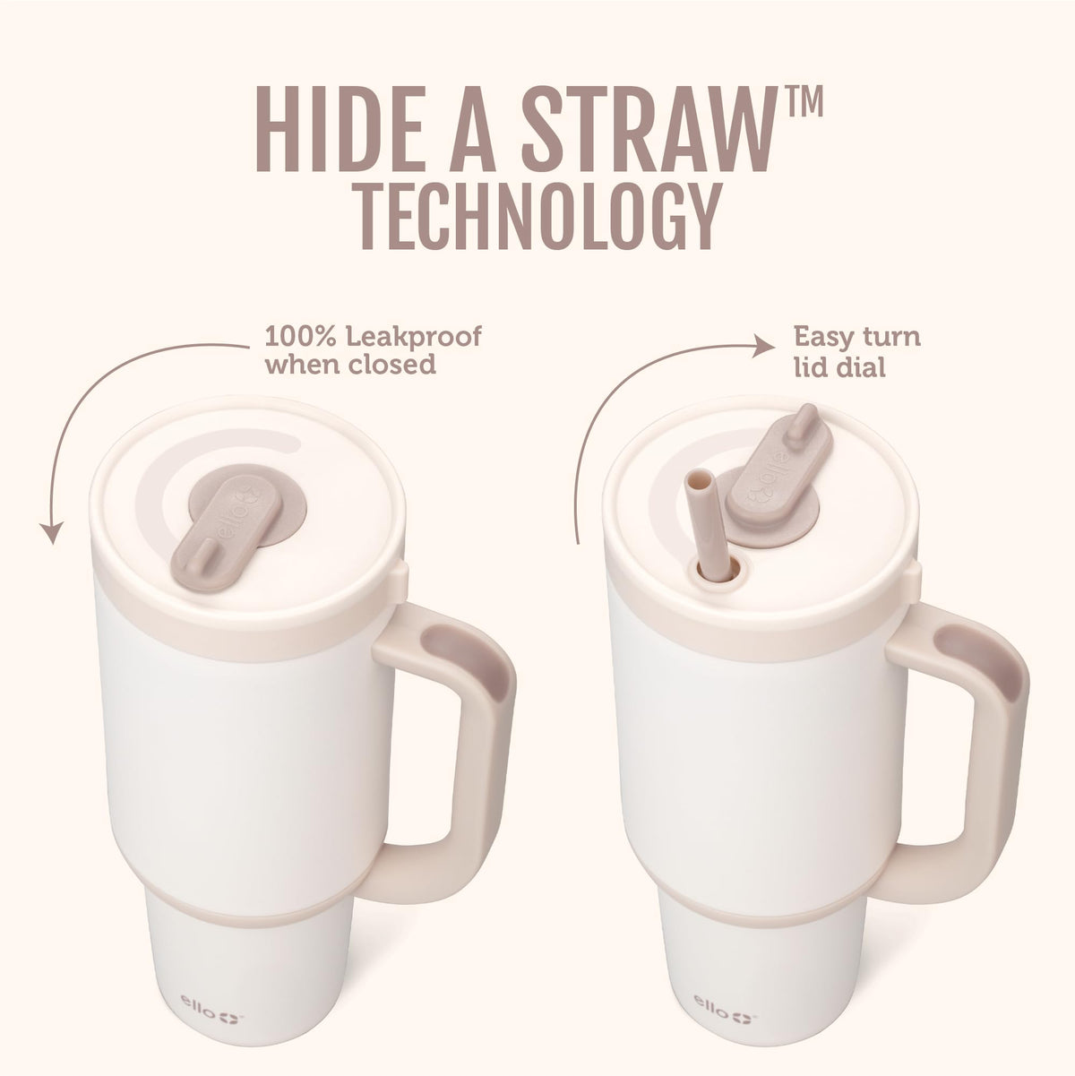 Ello Oasis lid and straw close-up showing retractable straw feature
