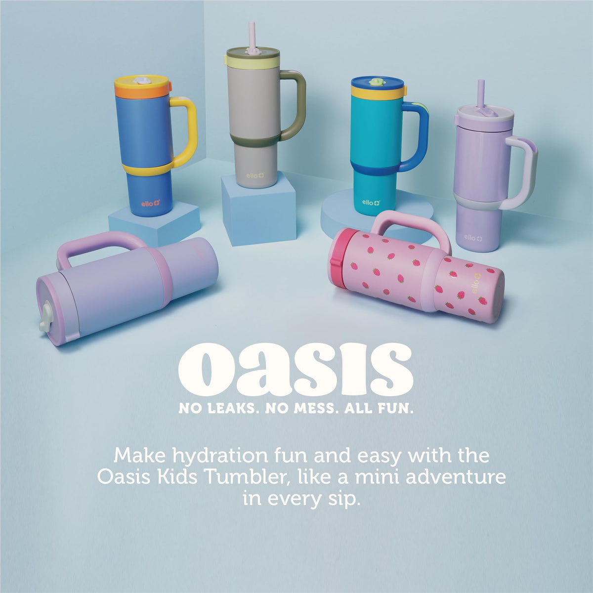 Ello Oasis lightweight design fits lunchboxes, car seats, and stroller cup holders.