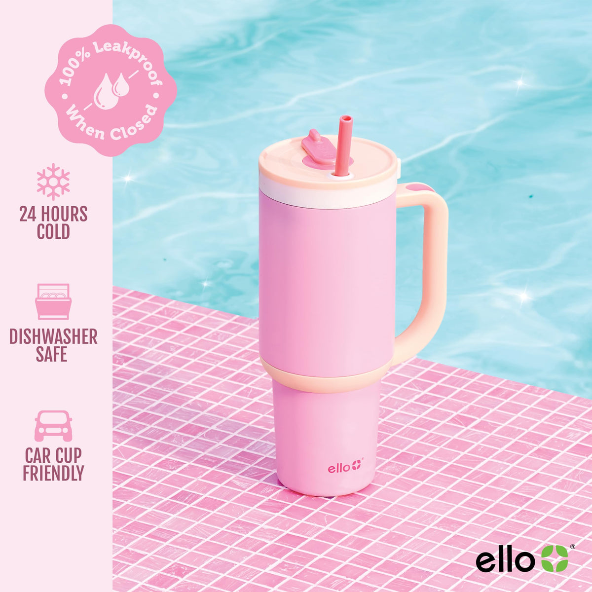 Ello Oasis cup-holder-friendly-design fits most car and desk cup holders