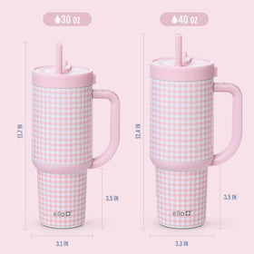 Ello Oasis 30 oz tumbler shown in fashion-forward pink gingham.