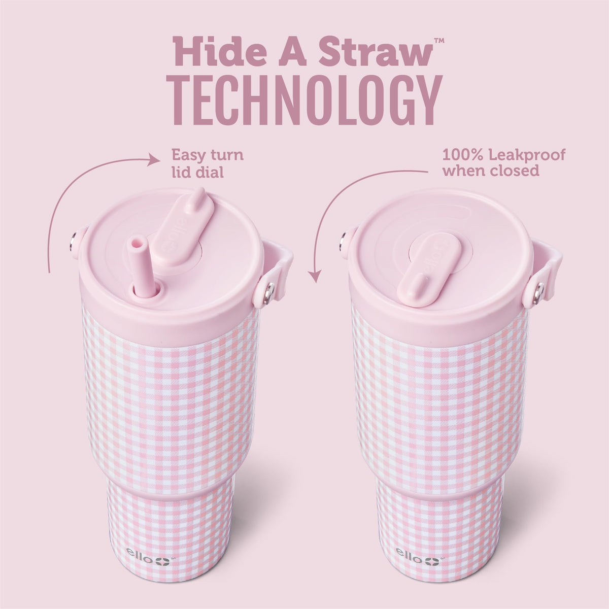 Ello Oasis Go+ lid with retracting straw stays clean and leakproof