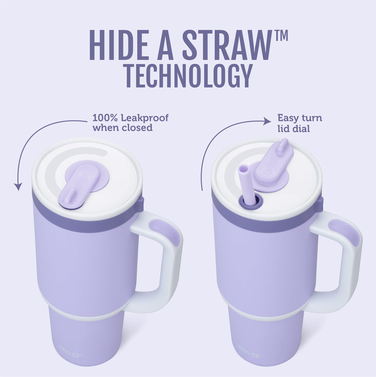 Ello Oasis retracting straw technology hides the straw for leak-proof travel