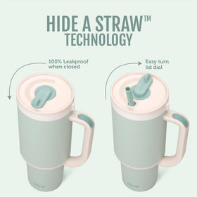 Ello Oasis straw-hide lid demonstrates tidy, spill-free drinking surface.