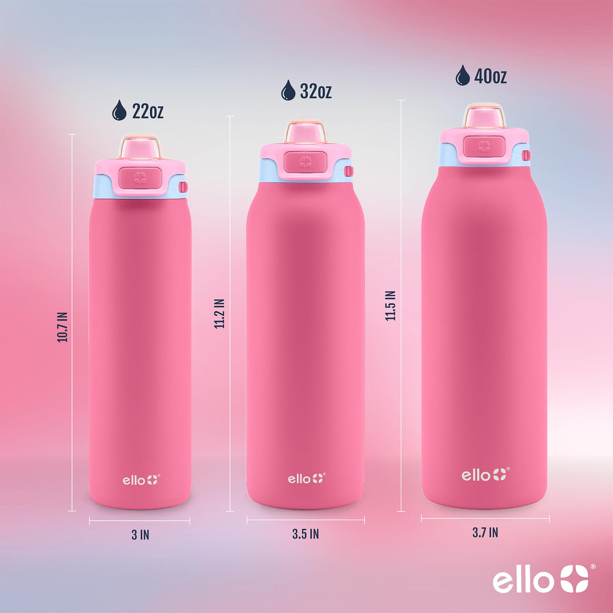 Ello Pop & Fill 22oz bottle shows spout protector for clean sipping.