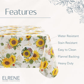 Elrene Sunflower Season flannel backing detail provides grip on table