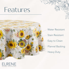 Elrene Sunflower Season flannel backing helps prevent slipping on round tables.