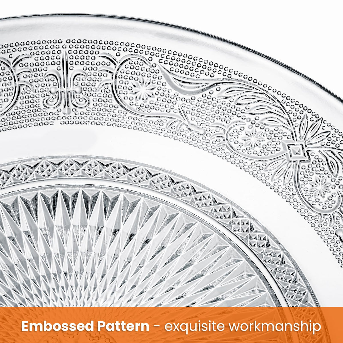 Elsjoy phoenix border embossed plate adds refined detail to servings.