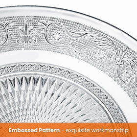 Elsjoy phoenix border embossed plate adds refined detail to servings.