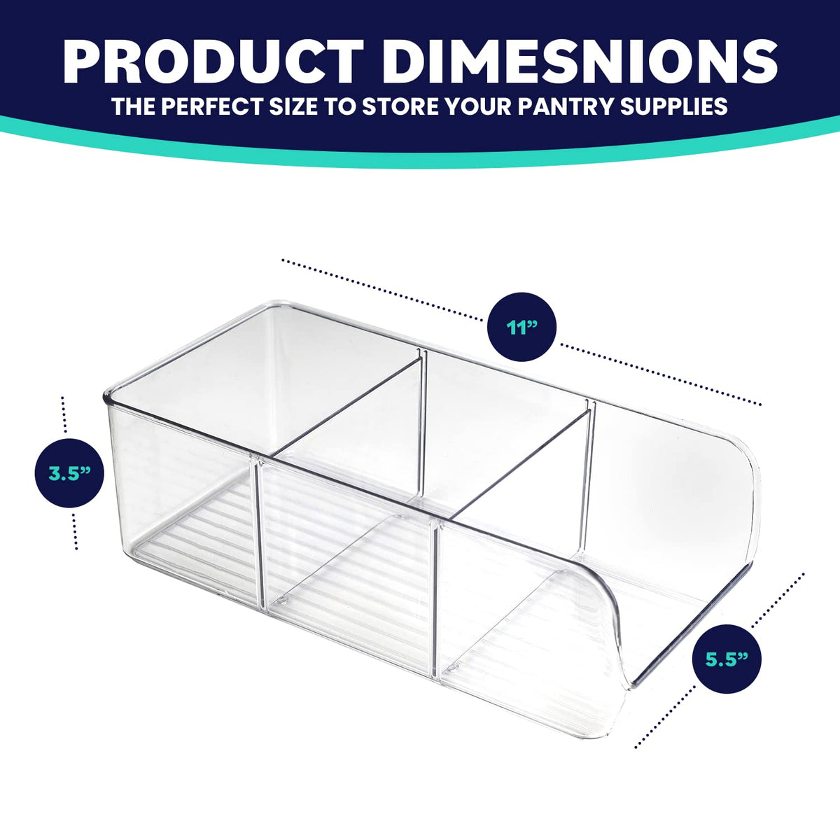 ELTOW 11 x 5.5 x 3.5 inch bin stores snacks.