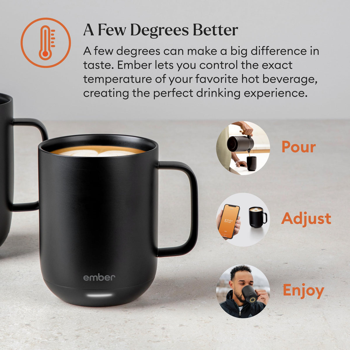 Ember Mug 2 smart LED shows when the beverage reaches the set temperature.