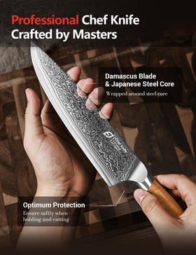 Emojoy Damascus knife edge at 15° showcasing sharp precision.