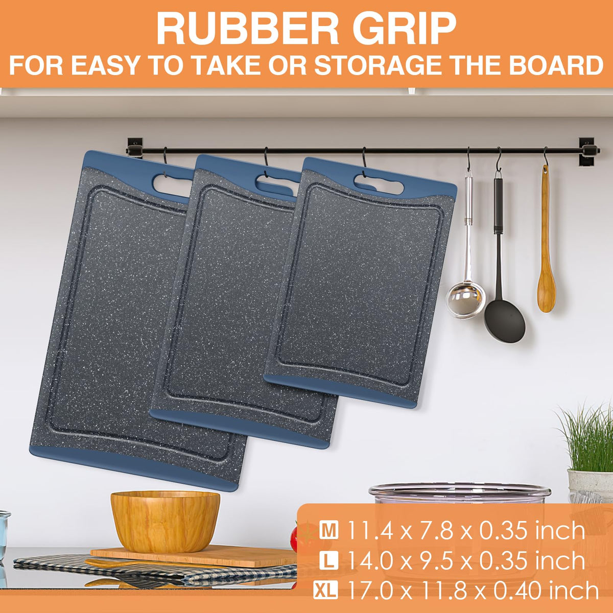 Empune cutting board with easy-grip handles for stable transfers