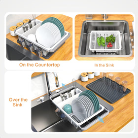 EMT ETRENDS in-sink rack organizes utensils while drying.
