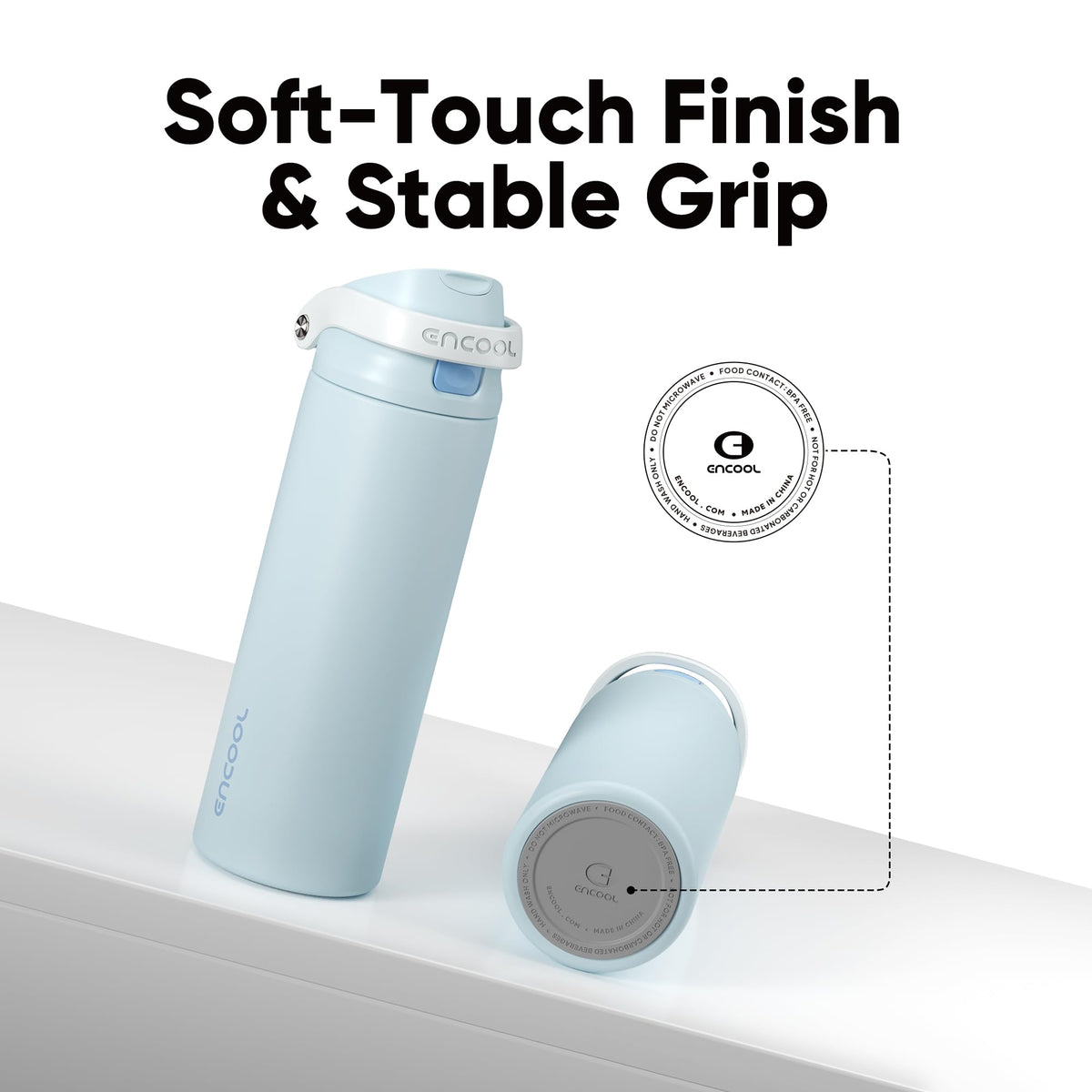 ENCOOL 24oz stainless steel bottle keeps beverages cold longer.