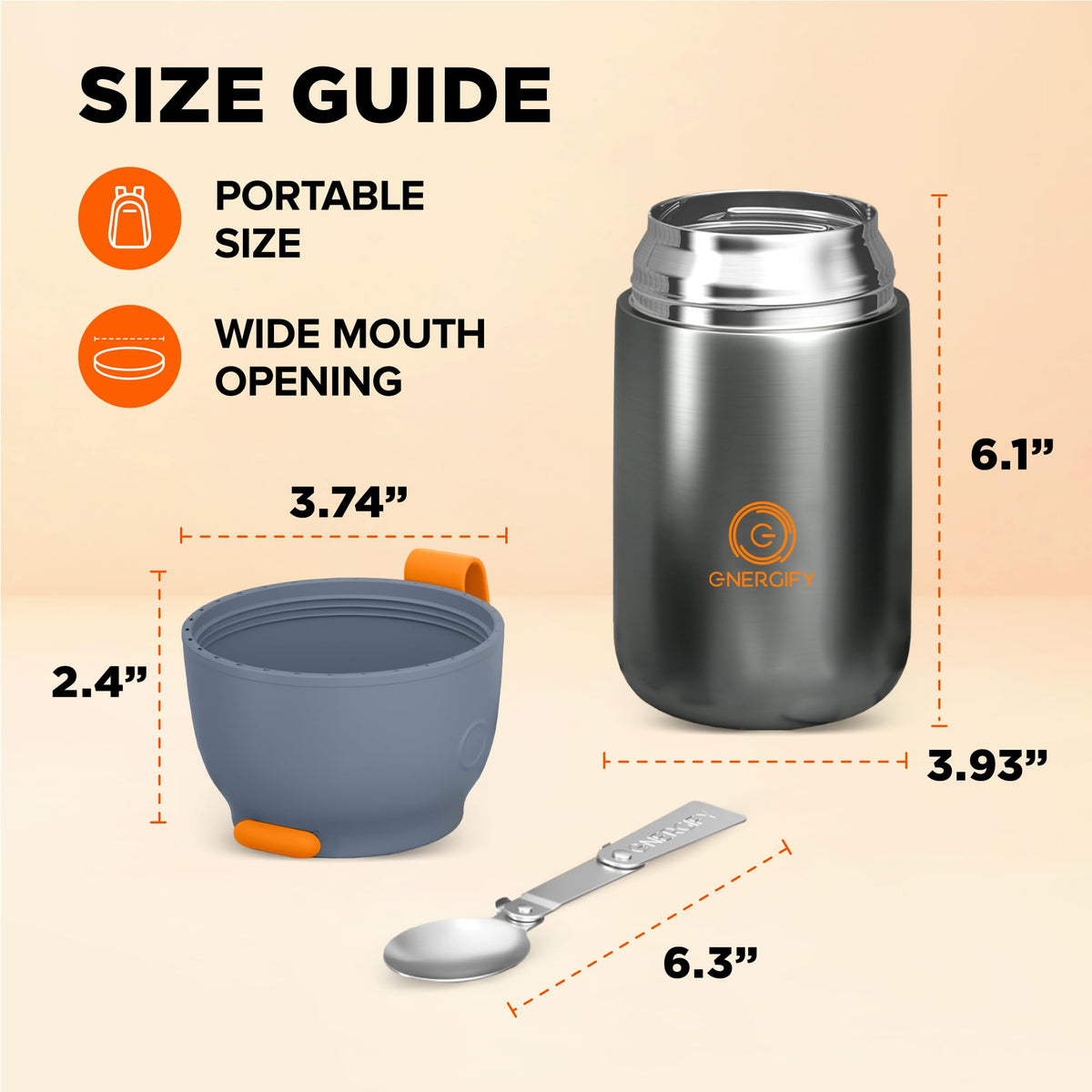 ENERGIFY BPA-free stainless steel jar for safe, durable lunch storage.