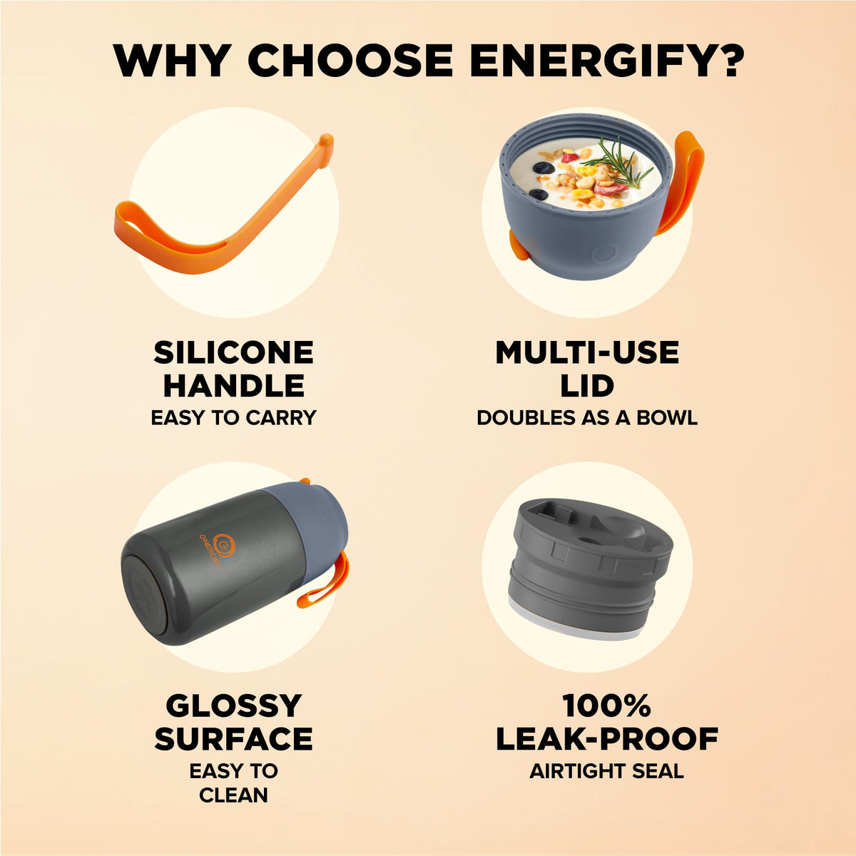 ENERGIFY foldable spoon included for on-the-go meals.