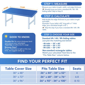 Easy-on, easy-off Enjoyidea tablecloth for quick setup and reuse.
