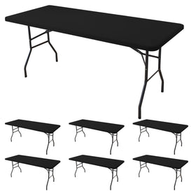 Enjoyidea fitted tablecloth with 8 ft elastic edge for a secure table fit.