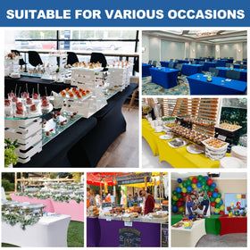 Enjoyidea table cover shown for indoor and outdoor use across different venues.