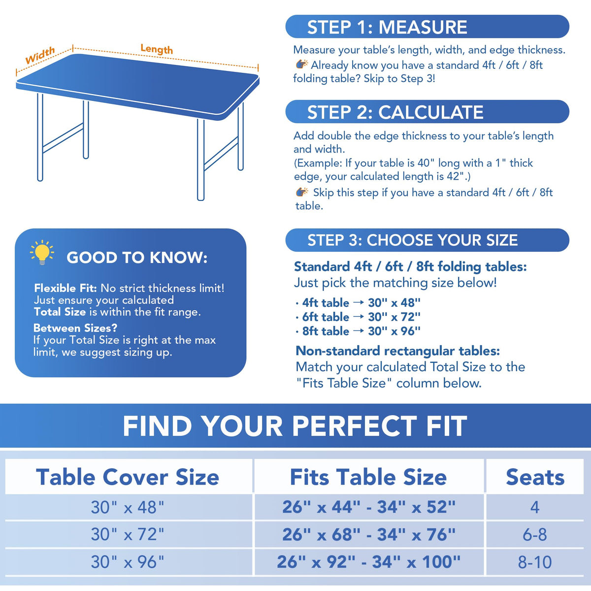 Enjoyidea Spandex table cover is machine washable and air dries for reuse.