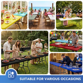Enjoyidea Spandex table cover installs by one person for quick hosting.