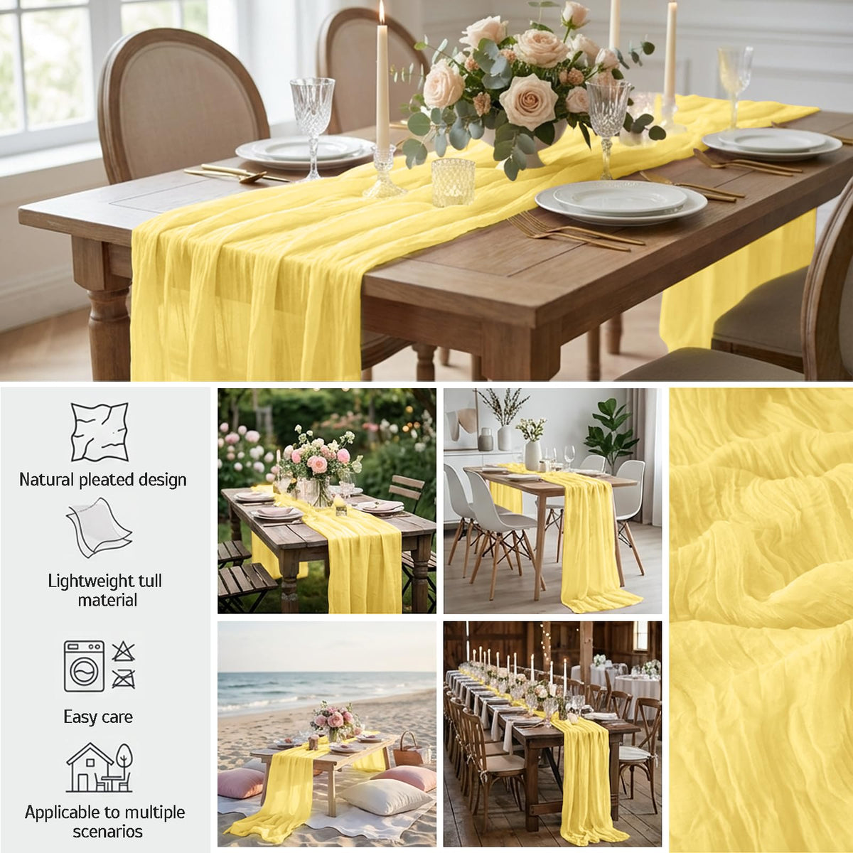 Gauze fabric texture and natural crinkles of EOINBDTE table runner