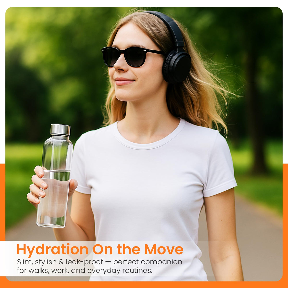 Epica portable glass bottle for gym, commute, and busy days.