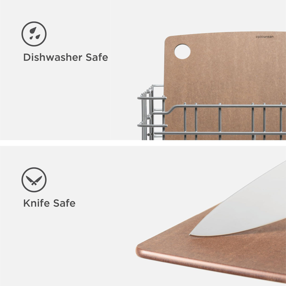 Built-in thumb hole on Epicurean board eases grip and storage
