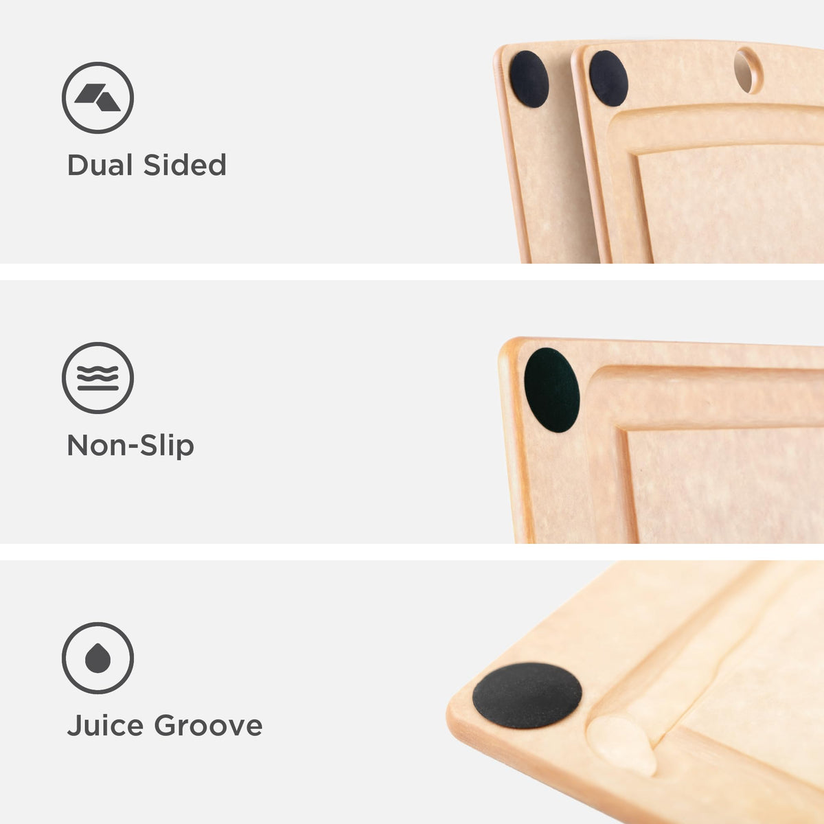 Epicurean cutting board multi-use surface for vegetables and meats.