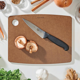 Epicurean Kitchen Series Nutmeg board in action showing chopping and dicing