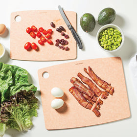 Epicurean board with built-in thumb hole for easy storage.