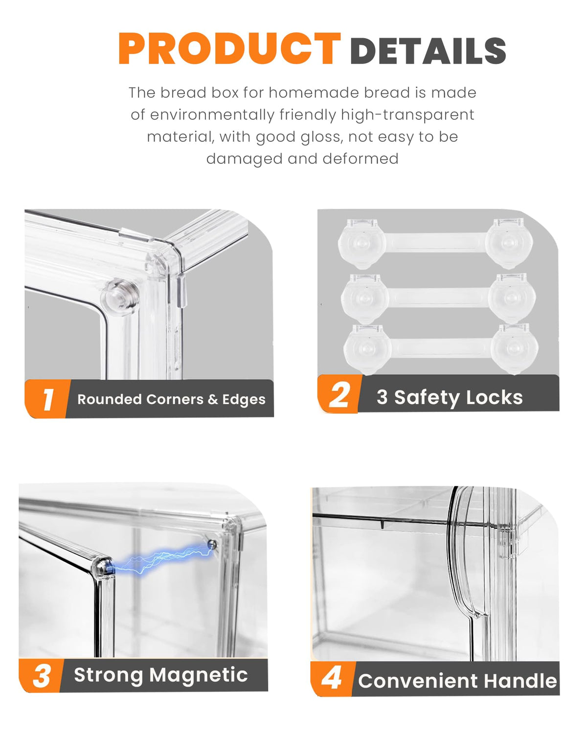 EPSUNORISE bread box clear, glossy body keeps contents visible.