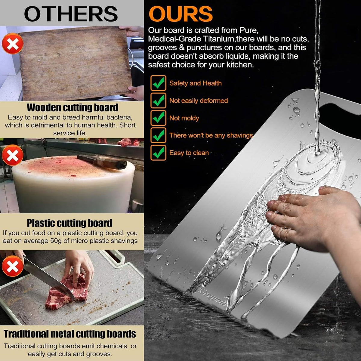 ERRECI titanium cutting board set L side-by-side view for bulk prep