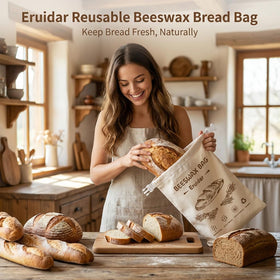 Eruidar bread bag material closeup shows linen and beeswax for breathable freshness.