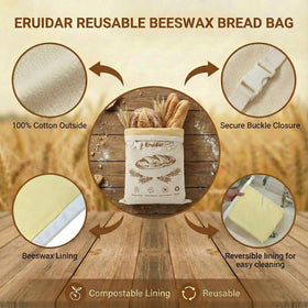 Eruidar bread bag folded edge view demonstrates space for baguettes.