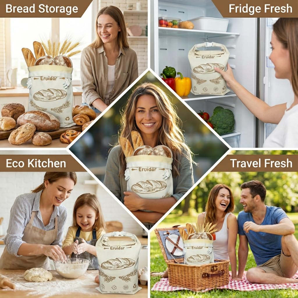 Eruidar bag open with loaves shows breathable interior and crust protection.