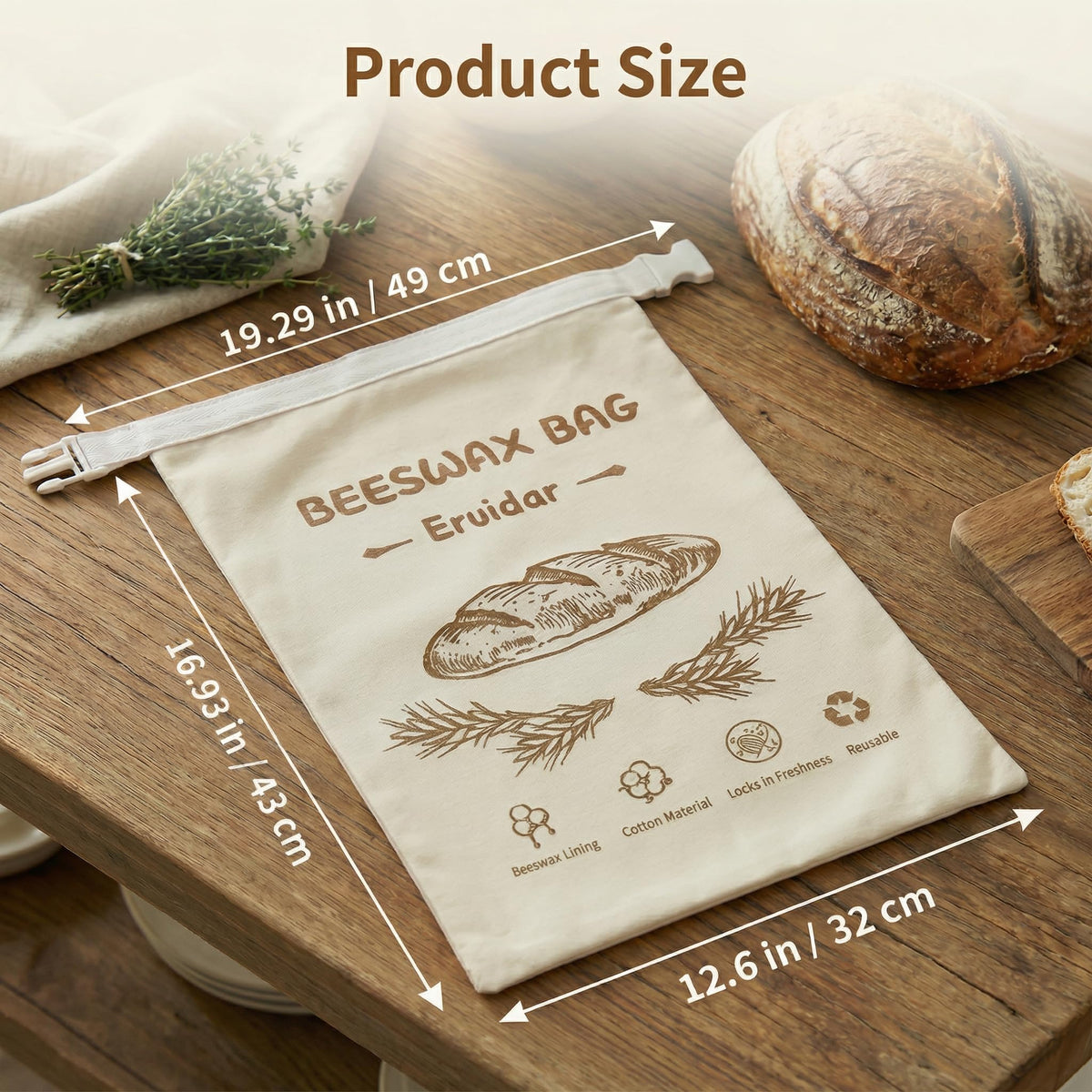 Eruidar bread bag on counter showcases rustic texture and ample size.